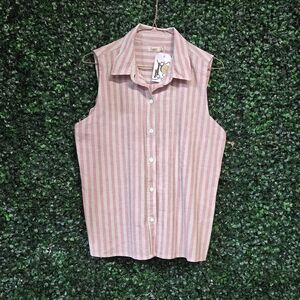 Faherty Pink and Cream Linen Striped Top